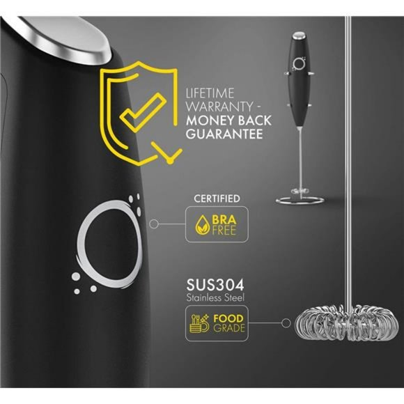 Milk Frother Black - Drink Mixer - Handheld Foam Maker - Picture 2 of 6